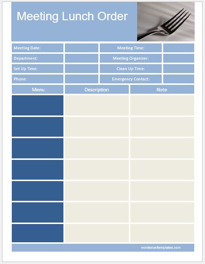 Meeting Lunch Order Form