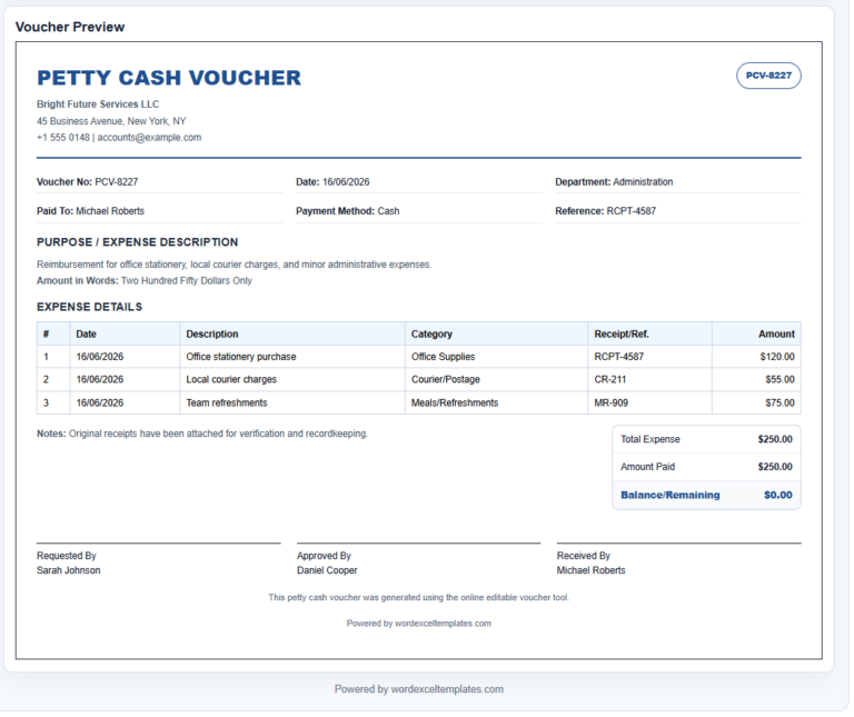 Petty Cash Voucher Generator