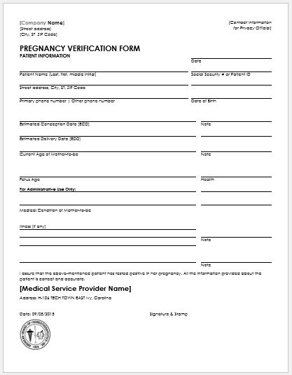 Fake Pregnancy Verification Form