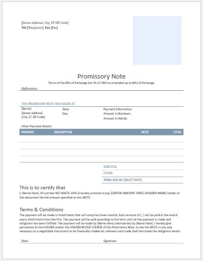 Promissory Note Template