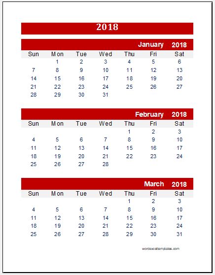 Any Year Quarterly Calendar Template