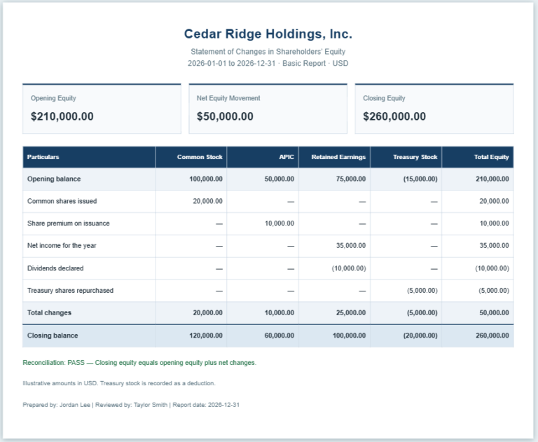 Shareholder Equity Report Worksheet