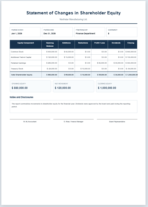 Shareholder Equity Report Worksheet