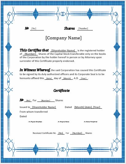 Stock Certificate Template