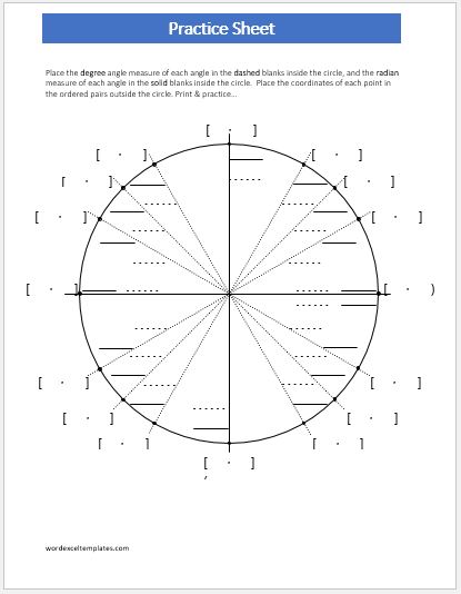 Unit Circle Chart Template with Practice