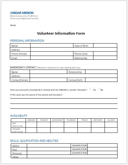 Volunteer Information Form