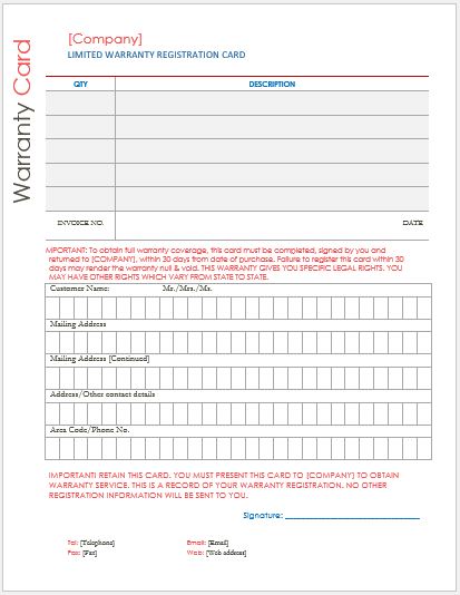 Warranty Card Templates For MS Word Download Samples