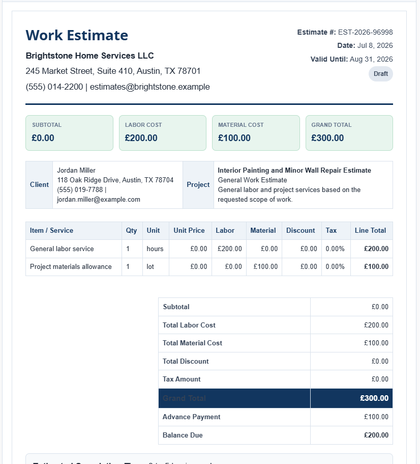 Work Estimate Generator
