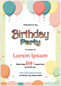 Birthday party invitation card template