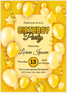 Birthday party invitation card template