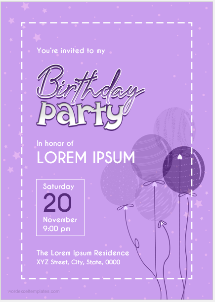 Birthday party invitation card template