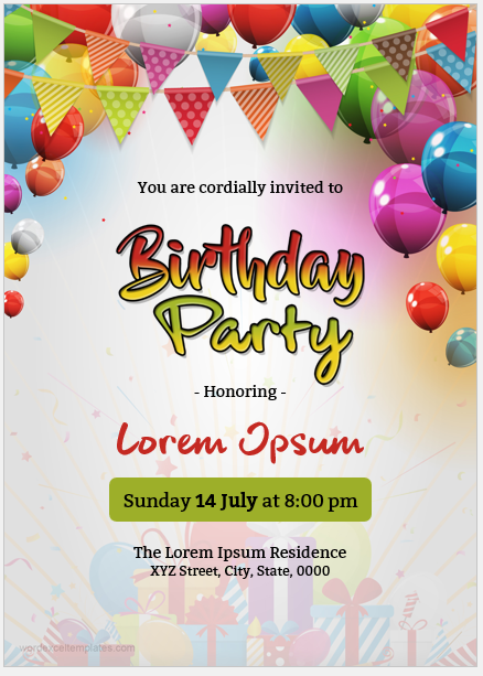 Birthday party invitation card template