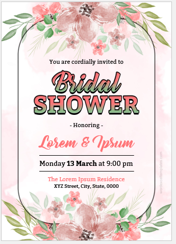 Bridal shower invitation card template