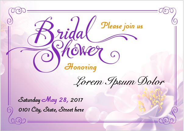 Bridal Shower Invitation Card Template for MS Word
