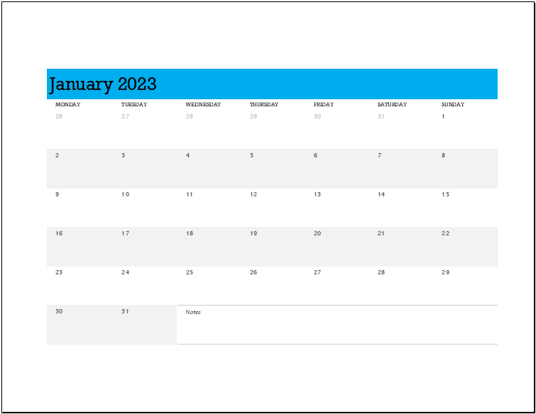 Calendar 2023 Template