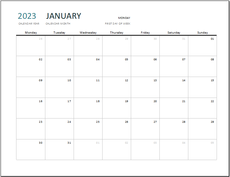 Calendar 2023 Template