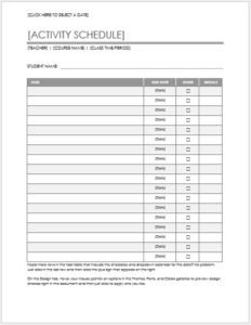 Class Activity Schedule Template | Word & Excel Templates