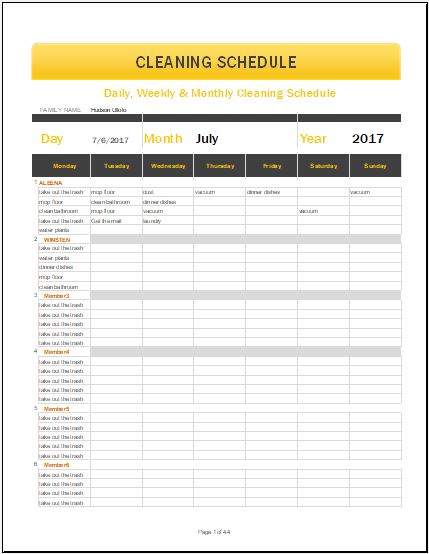 Daily Weekly Monthly Cleaning Schedule Template For Ms Excel Word Excel Templates