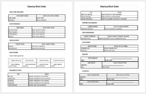 Cleaning work order template