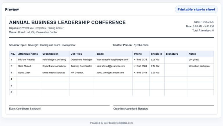 Conference Sign-in Sheet