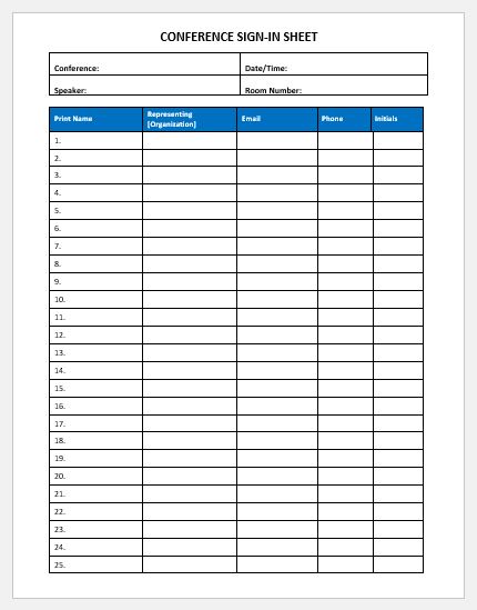 Conference Sign in Sheet