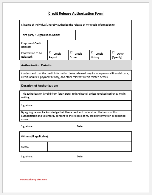 Credit Release Authorization Form