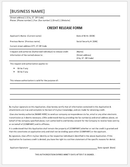 Credit Release Form