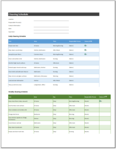 Daily, Weekly & Monthly Cleaning Schedule Template for Excel