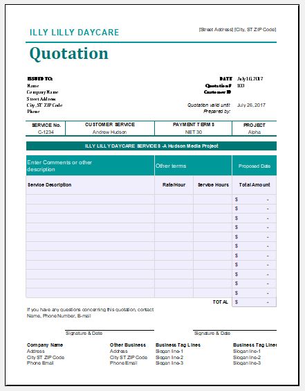 Day Care Quotation Template