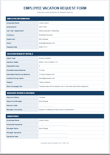 Employee Vacation Request Form