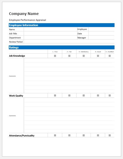 Downloadable Performance Appraisal Template Word