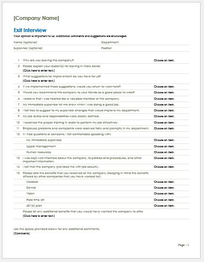 Employee Exit Interview Form Template