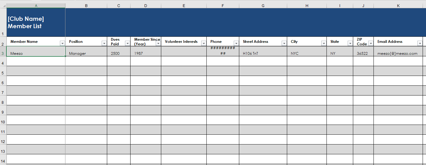 Membership Roster Template