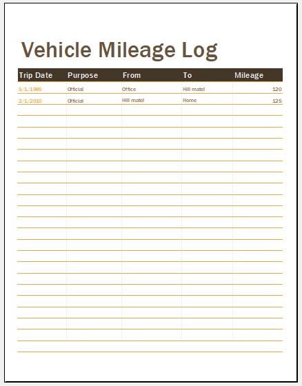 Vehicle Mileage Log