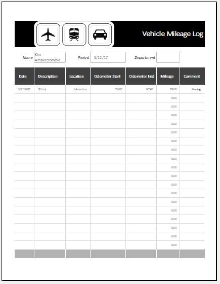 Vehicle Mileage Log Template