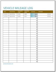 Vehicle Mileage Log for Excel