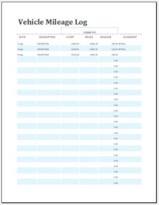 Vehicle Mileage Log