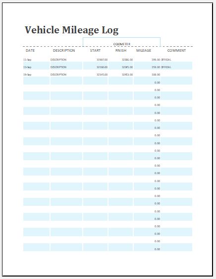 Vehicle Mileage Log