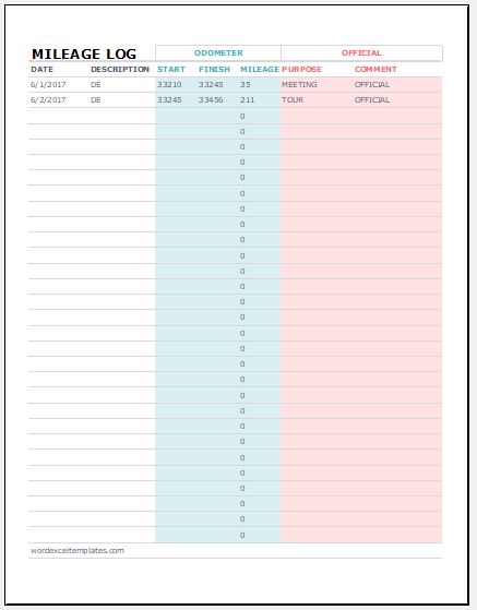 Vehicle Mileage Log