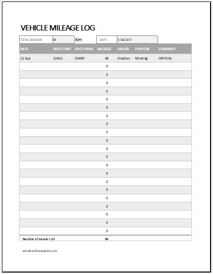 Mileage Log Template