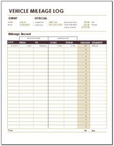Vehicle Mileage Log Template