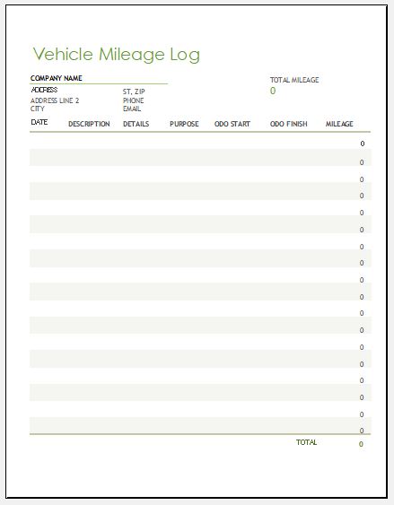 Vehicle Mileage Log