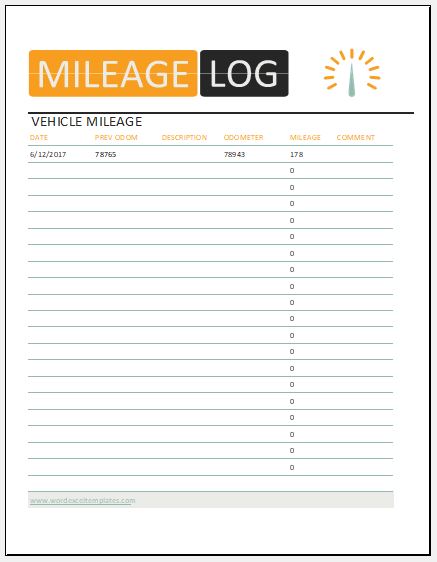 Vehicle Mileage Log Template for MS Excel