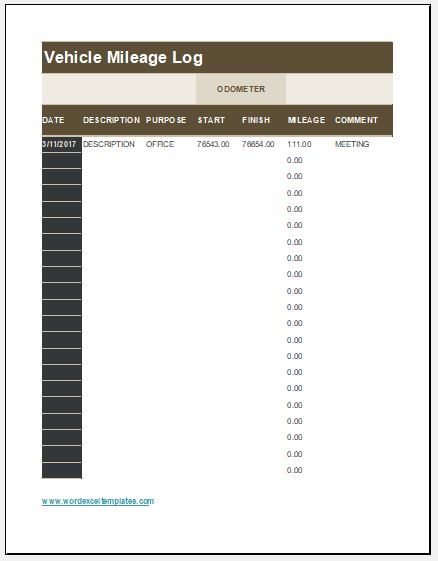 Vehicle Mileage Log Template