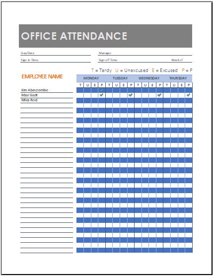 Attendance Chart Template Excel