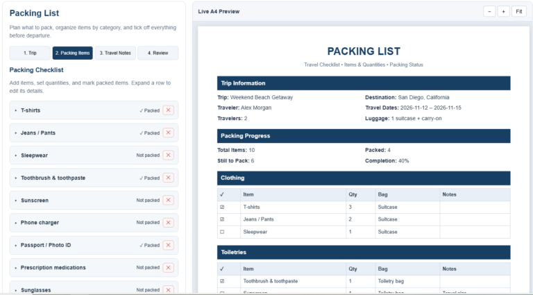 Packing List Generator