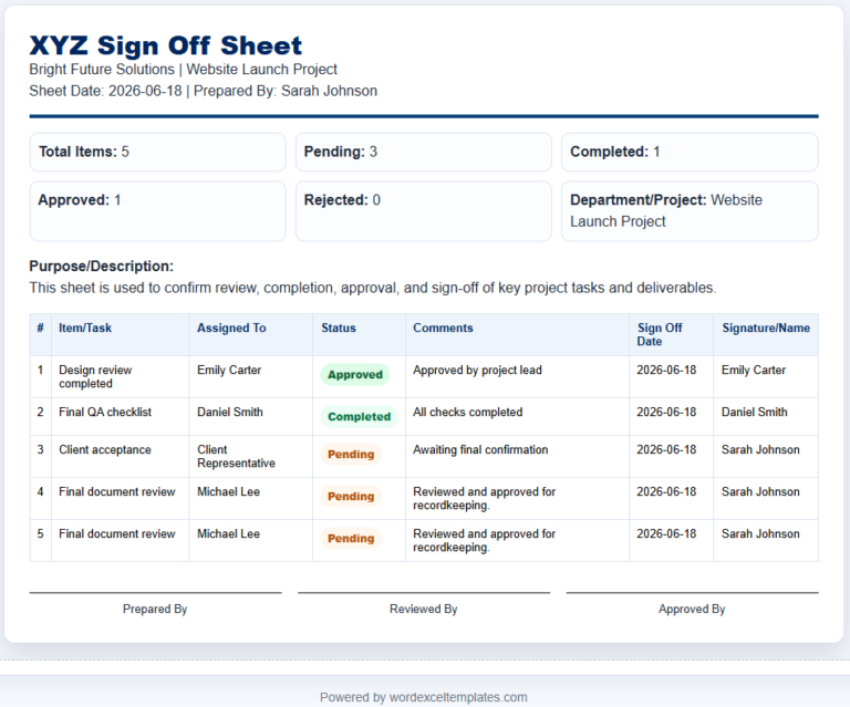 Sign Off Sheet Generator
