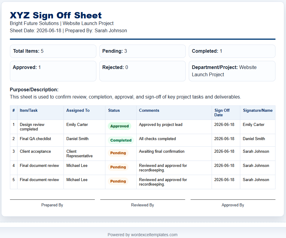 Sign Off Sheet Generator