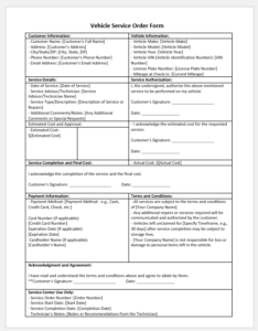 Vehicle Service Order Form template