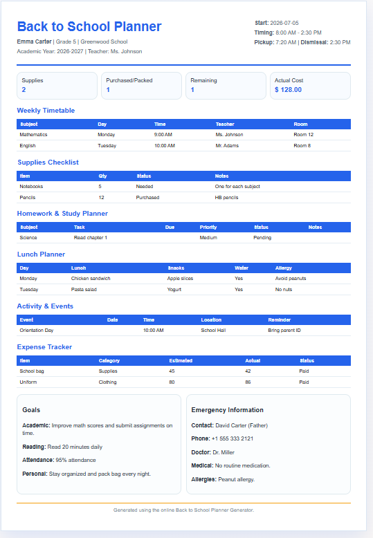 Back to School Planner Template